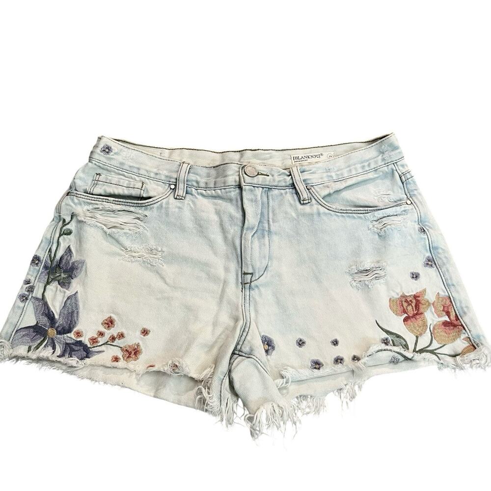 Blank NYC Hiker Denim Shorts 29 Floral Embroidery Frayed Cutoff Boho Festival